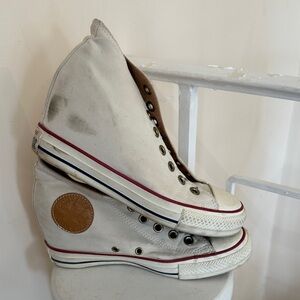 Converse Cream Platform Sneakers with Tan Patch